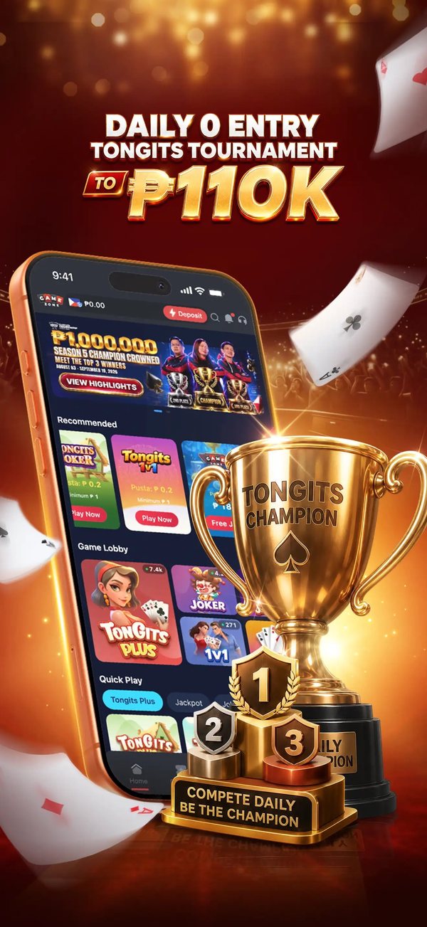 GameZone app tongits lobby showing Tongits Plus and 1v1 tables